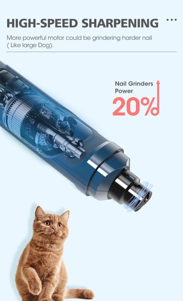 Pet nail grinder with LED USB charging and low noise for Pets